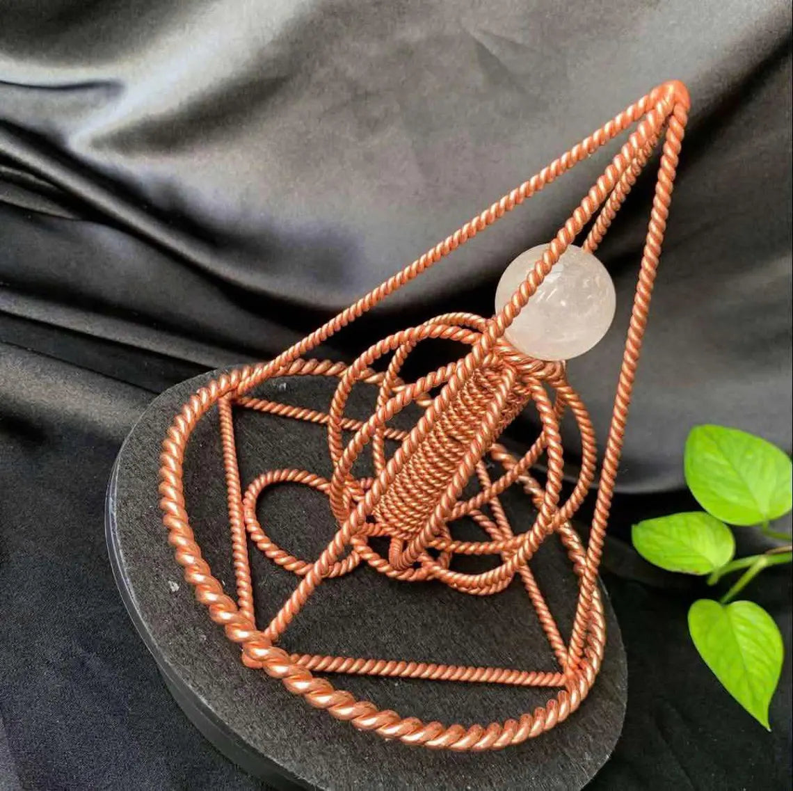 Nubian Red Copper Pyramid with Harmonizer and Crystal Quartz