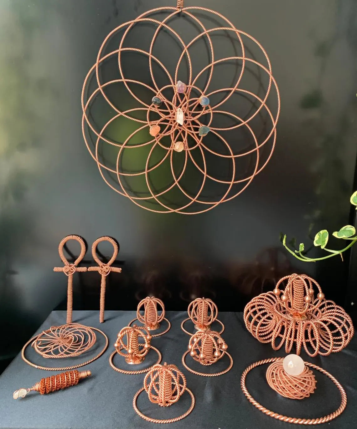 Flower of Life Tensor Ring Combine With 7 Chakra Crystals