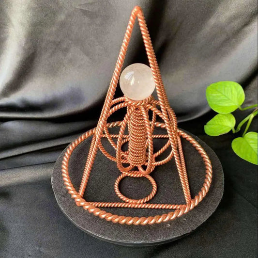 Nubian Red Copper Pyramid with Harmonizer and Crystal Quartz