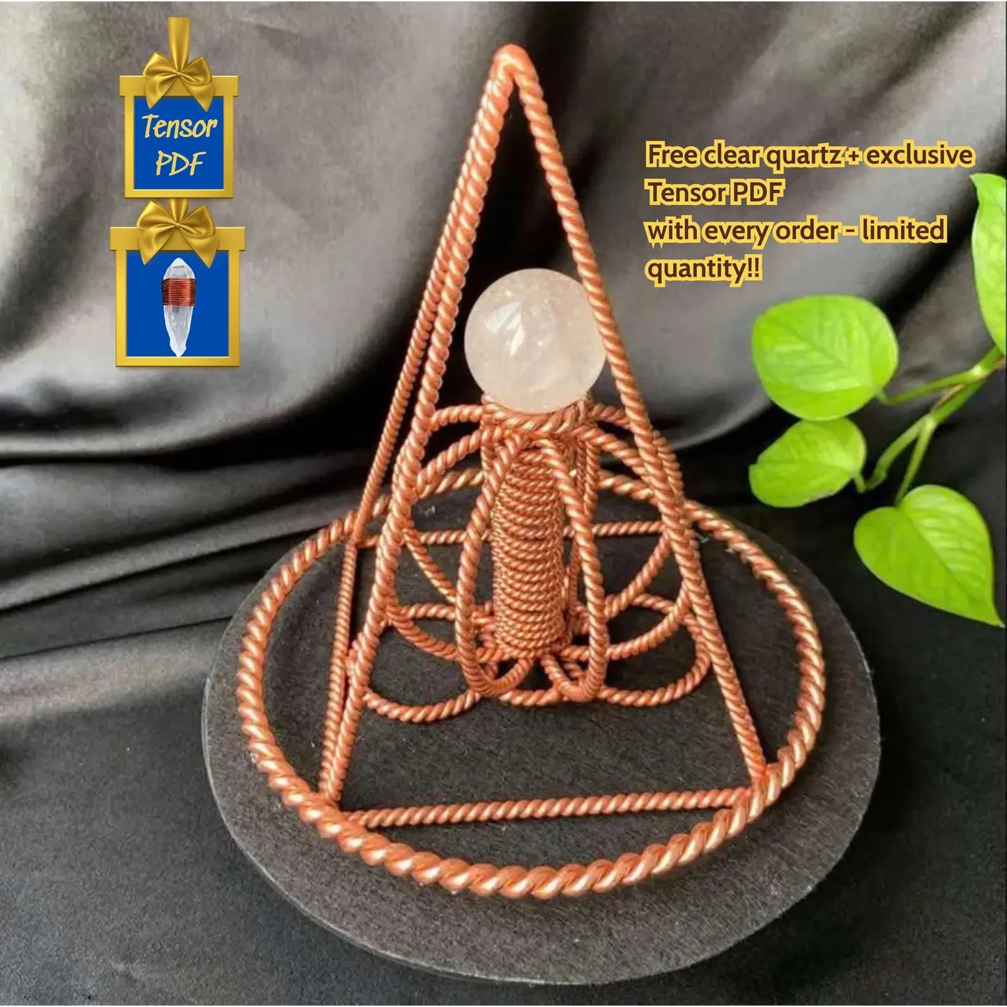 Nubian Red Copper Pyramid with Harmonizer and Crystal Quartz